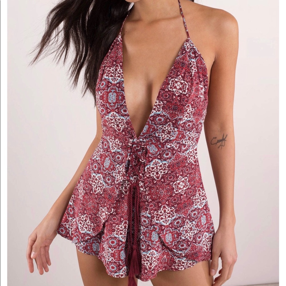Tobi Maroon Printed Romper